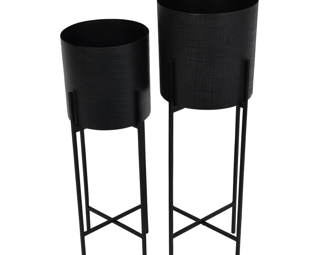 Libra Interiors Clyde Set of 2 Floor Standing Planters - Black