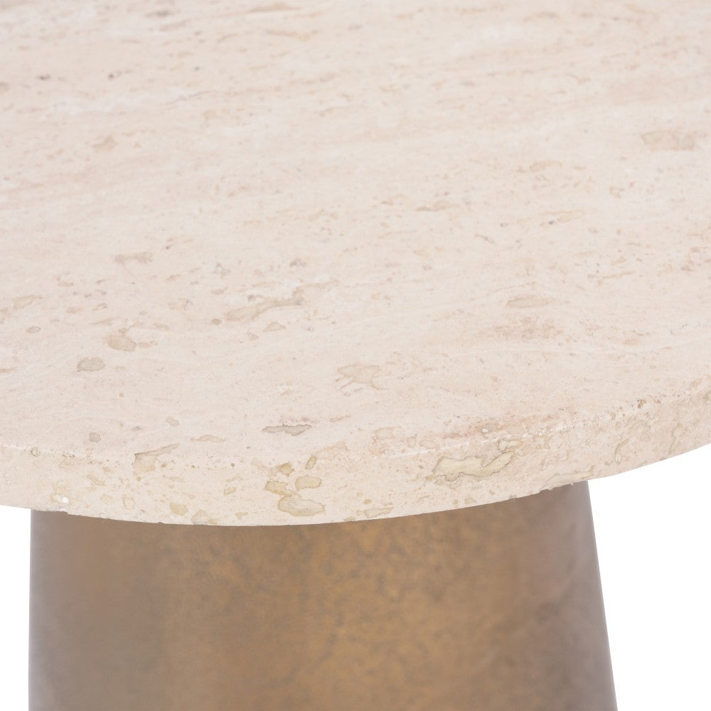 Libra Interiors Clifton Marble Side Table - Antique Brass & Light Travertine