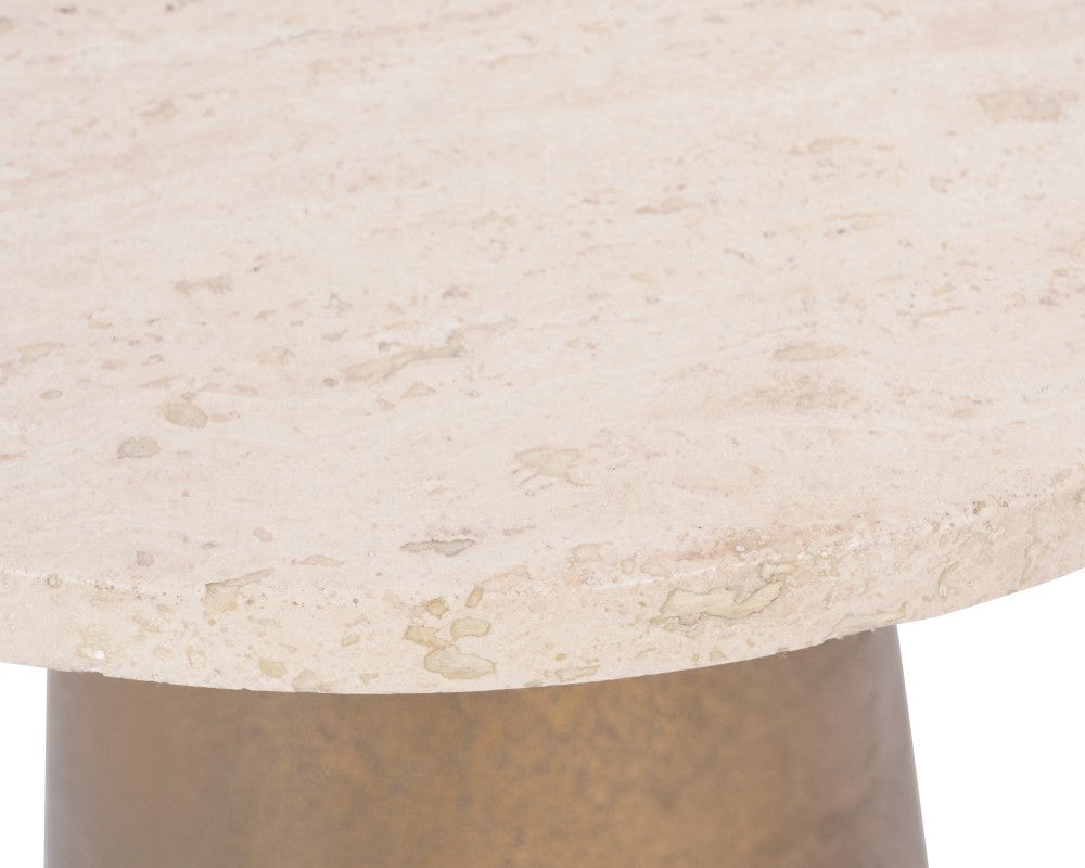 Libra Interiors Clifton Marble Side Table - Antique Brass & Light Travertine