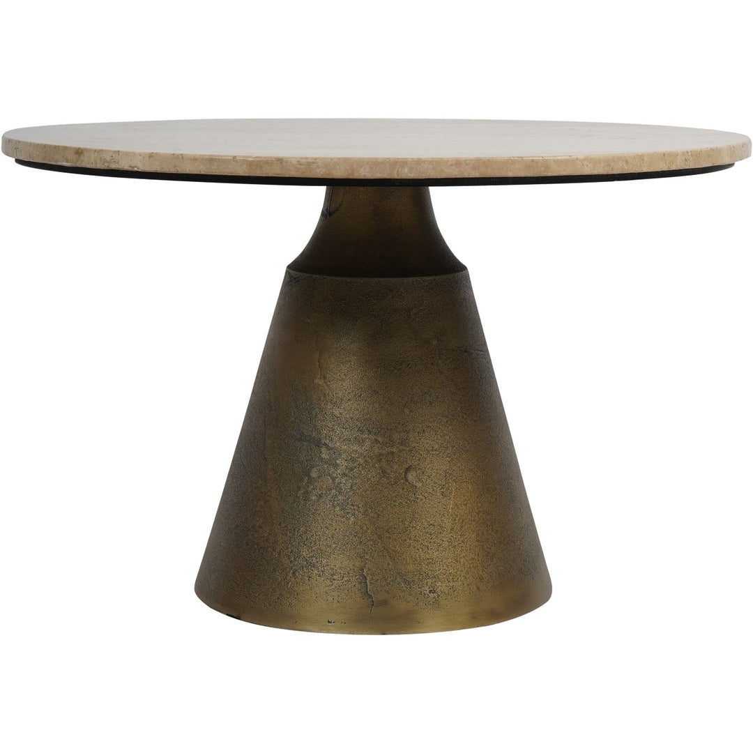 Libra Interiors Clifton Round Coffee Table - Antique Brass & Light Travertine