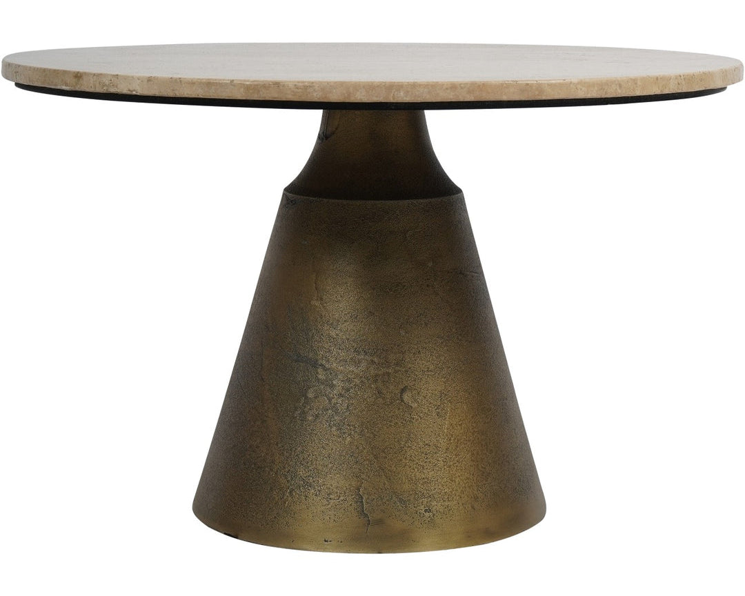 Libra Interiors Clifton Round Coffee Table - Antique Brass & Light Travertine
