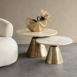 Libra Interiors Clifton Round Coffee Table - Antique Brass & Light Travertine