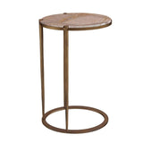 Libra Interiors Iota Oval Accent Table - Forest Brown Marble & Gold