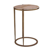 Libra Interiors Iota Oval Accent Table - Forest Brown Marble & Gold