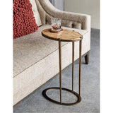 Libra Interiors Iota Oval Accent Table - Forest Brown Marble & Gold