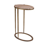 Libra Interiors Iota Oval Accent Table - Forest Brown Marble & Gold