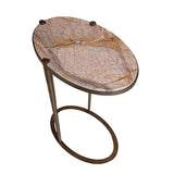 Libra Interiors Iota Oval Accent Table - Forest Brown Marble & Gold