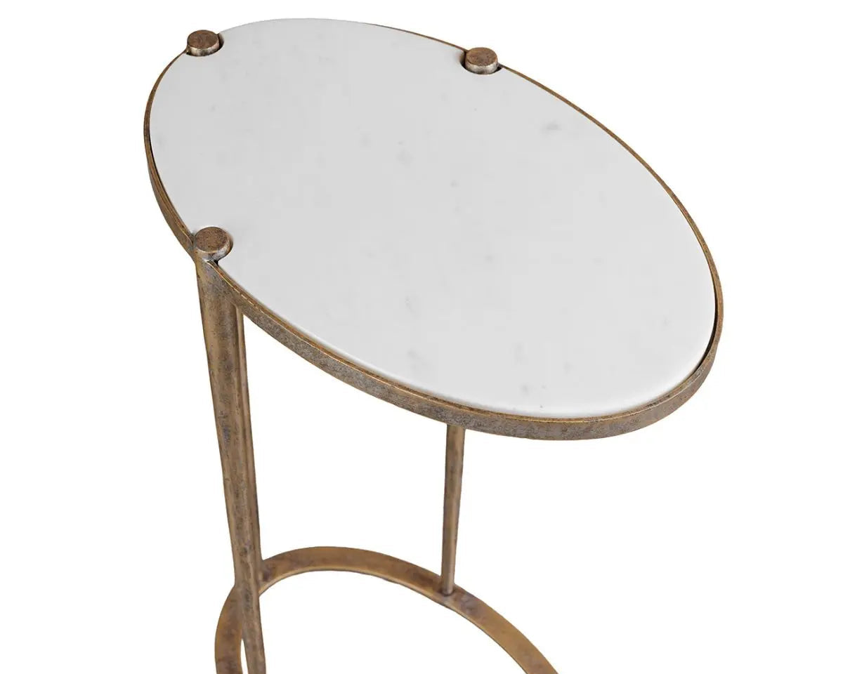 Libra Interiors Iota Oval Accent Table - White Banswara Marble