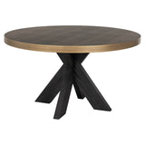 Richmond Interiors Bloomville Grey Shagreen & Black Oak Wood Gold Accents Round Dining Table