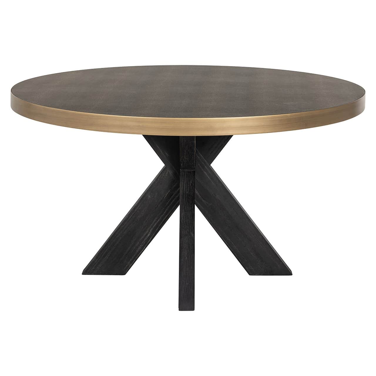 Richmond Interiors Bloomville Grey Shagreen & Black Oak Wood Gold Accents Round Dining Table