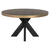 Richmond Interiors Bloomville Grey Shagreen & Black Oak Wood Gold Accents Round Dining Table