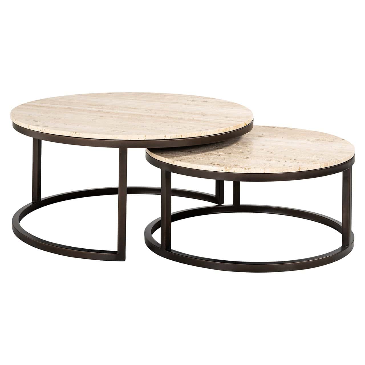 Richmond Interiors Avalon Bronze & Beige Travertine Coffee Table Nest | Set of 2