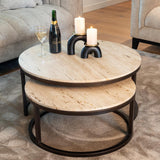 Richmond Interiors Avalon Bronze & Beige Travertine Coffee Table Nest | Set of 2