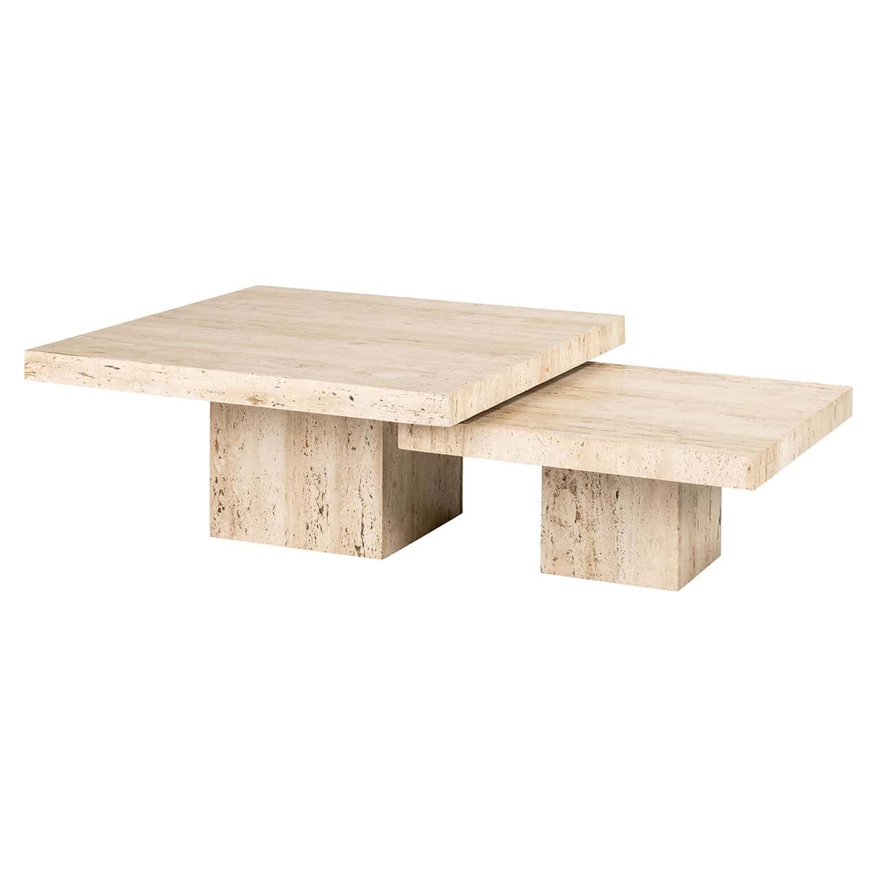 Richmond Interiors La Cantera Organic Beige Travertine Square Coffee Table Nest | Set of 2