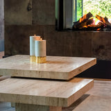 Richmond Interiors La Cantera Organic Beige Travertine Square Coffee Table Nest | Set of 2