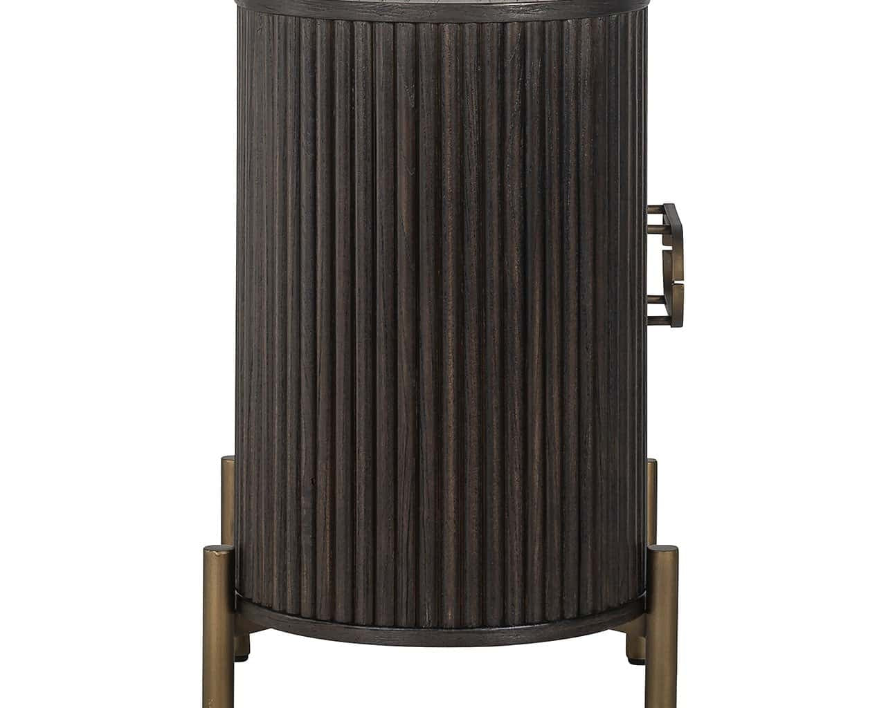 Richmond Interiors Luxor Dark Brown Ribbed Oak Wood & Gold Wood Bedside Table | 1 Door