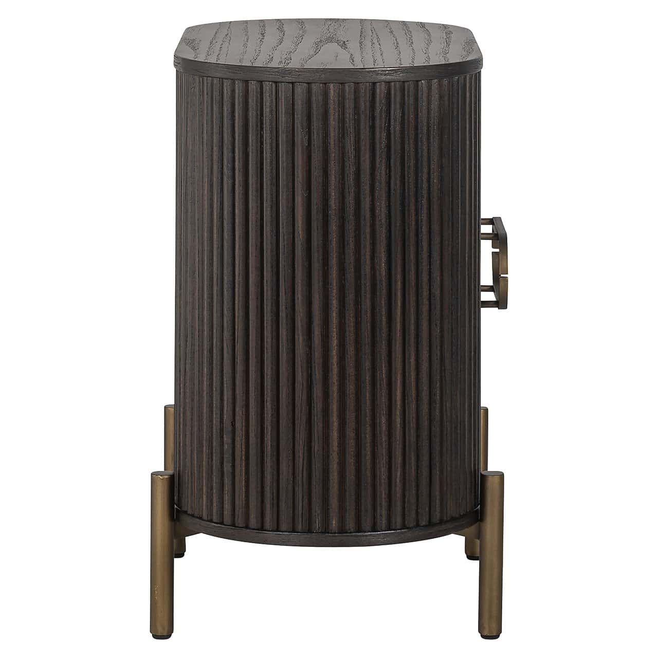 Richmond Interiors Luxor Dark Brown Ribbed Oak Wood & Gold Wood Bedside Table | 1 Door