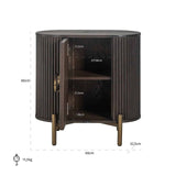 Richmond Interiors Luxor Dark Brown Ribbed Oak Wood & Gold Wood Bedside Table | 1 Door