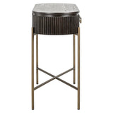 Richmond Interiors Luxor Dark Brown Ribbed Oak Wood & Gold Console Table