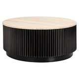 Richmond Interiors Hampton Black Wood & Beige Travertine Round Coffee Table