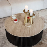 Richmond Interiors Hampton Black Wood & Beige Travertine Round Coffee Table