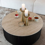 Richmond Interiors Hampton Black Wood & Beige Travertine Round Coffee Table