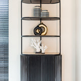 Richmond Interiors Hampton Black Wood & Beige Travertine Display Unit