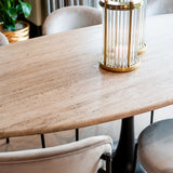 Richmond Interiors Hampton Beige Travertine Oval Dining Table | 8 Seater