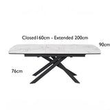 Leona 160-200cm White Ceramic Marble Centre Extending Dining Table
