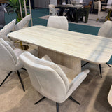 Davos 160cm Oval Beige Ceramic Marble Dining Table