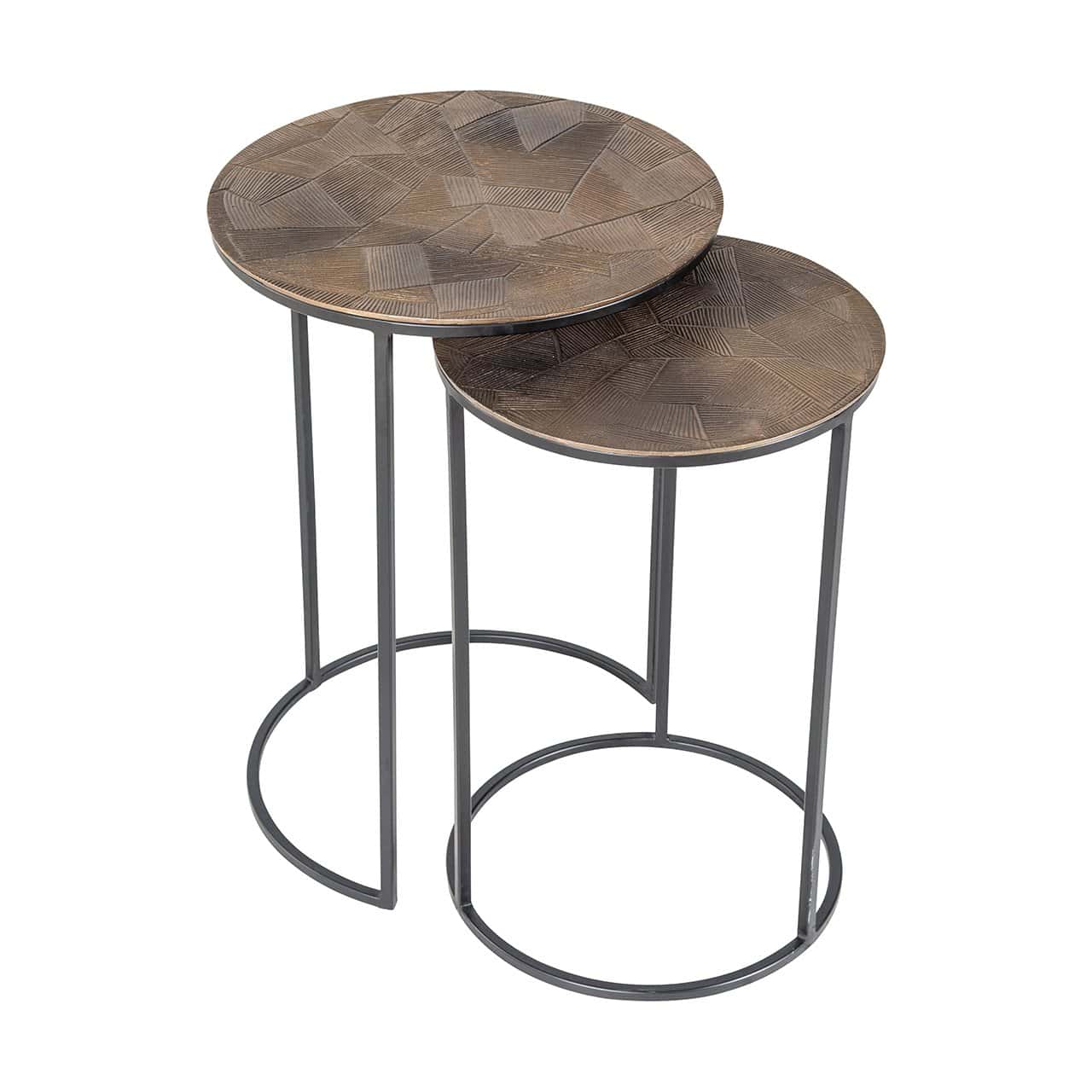 Richmond Interiors Tulum Brushed Gold Round Side Table Nest | Set of 2
