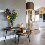 Richmond Interiors Luton Textured Gold Round Coffee Table Nest | Set of 3