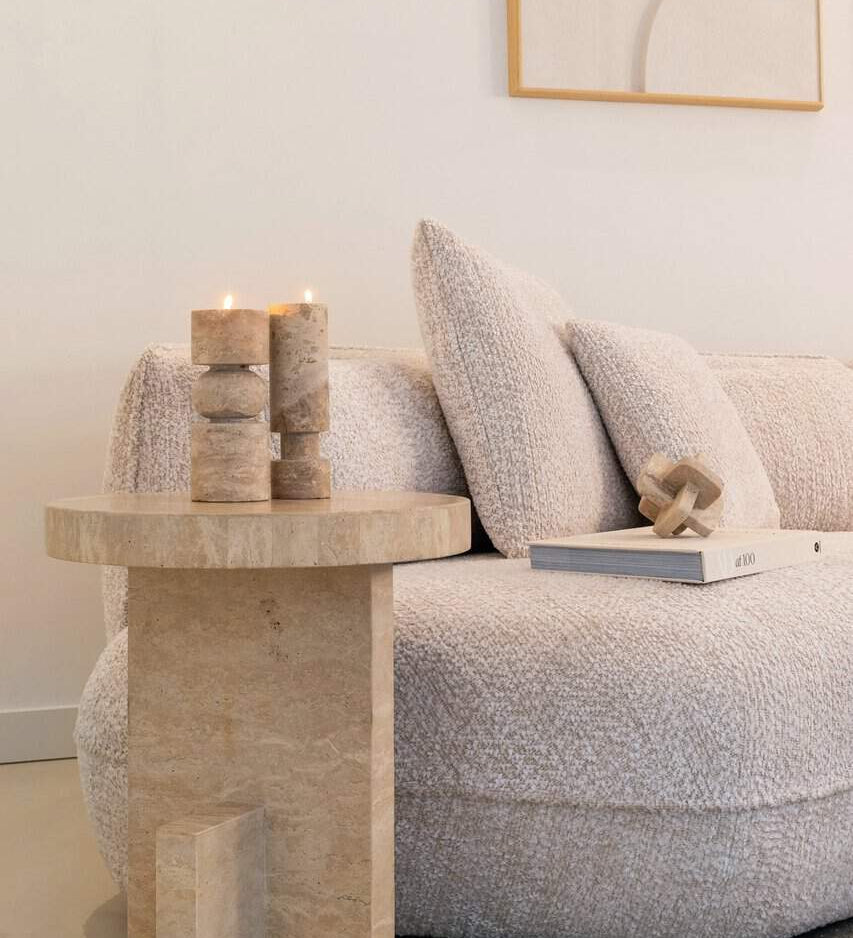 Richmond Interiors Biltmore Italian Travertine Beige Side Table