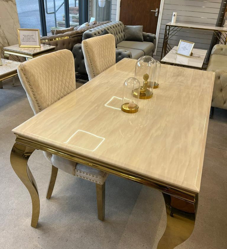 Louis Gold & Cream Marble Dining Table In 5 Sizes