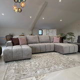 Sena Large Beige Plush Velvet Luxury U Shape Sofabed Sofa