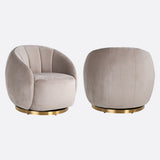 Richmond Interiors Swivel Easy Chair Jago Stone Taupe Velvet / Brushed Gold