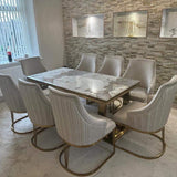 Arianna 180cm Gold Marble Dining Table With Carlton Cream/Gold Velvet Dining Chairs