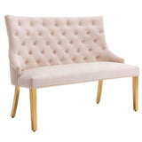 Majestic Lion Knocker Quilted High Back Mink Gold Plush Velvet 130cm Dining Bench