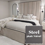 The Wenger Panel Upholstered Plush Velvet Black Piping Bed Frame