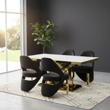 Elina 180cm Gold Dining Table With Santos Velvet Gold Chairs