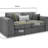 Naples Sofa Grey Fabric 3 Seater