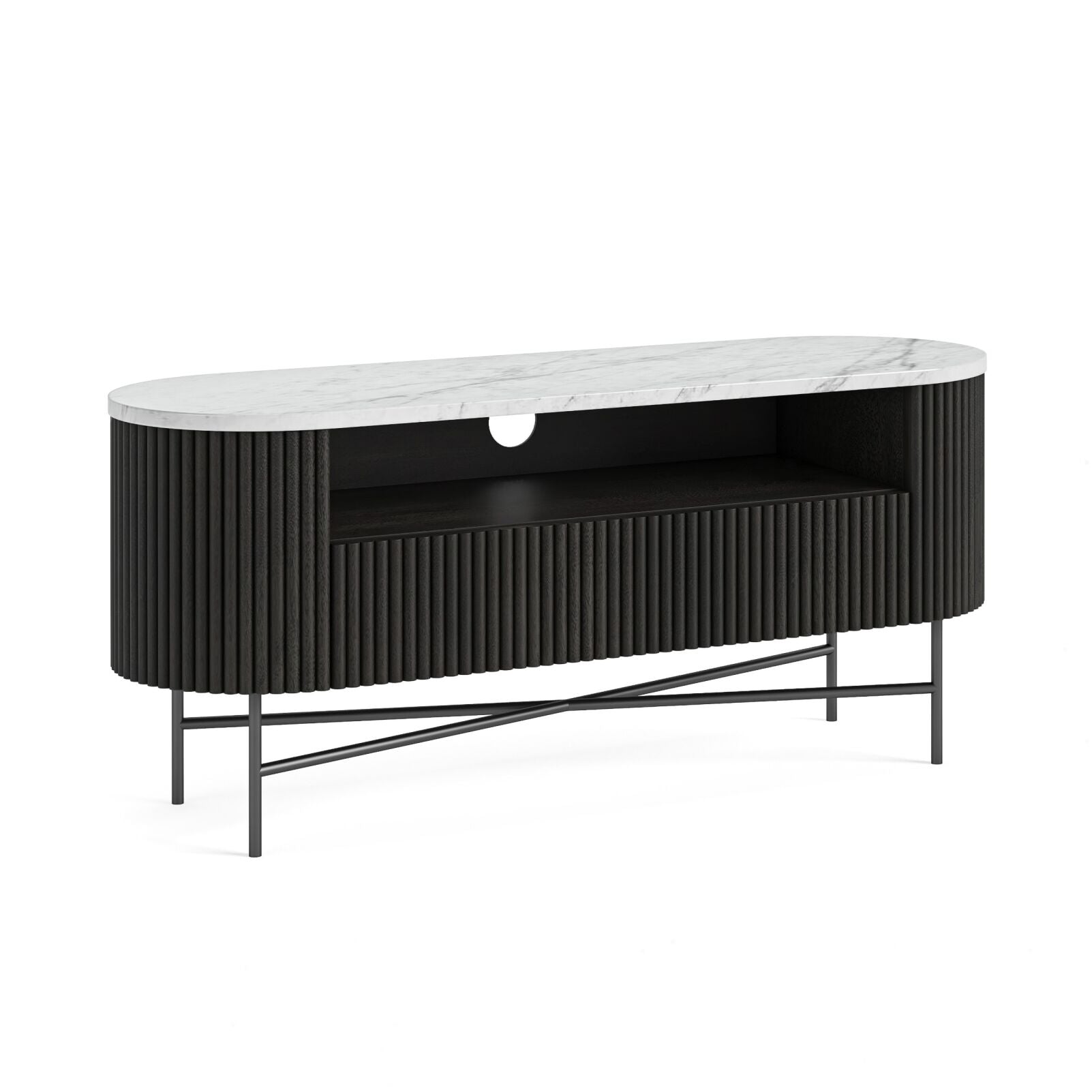 Lucerne Small 120cm Media Stand TV Unit Black Ribbed Fluted