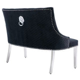 Majestic Lion Knocker Quilted High Back Black Plush Velvet 130cm Dining Bench