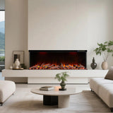 Maison 72 Inch 2025 Panoramic Smart Alexa Media Wall Fire 3 Sided Glass LED WiFi Electric UHD Fireplace
