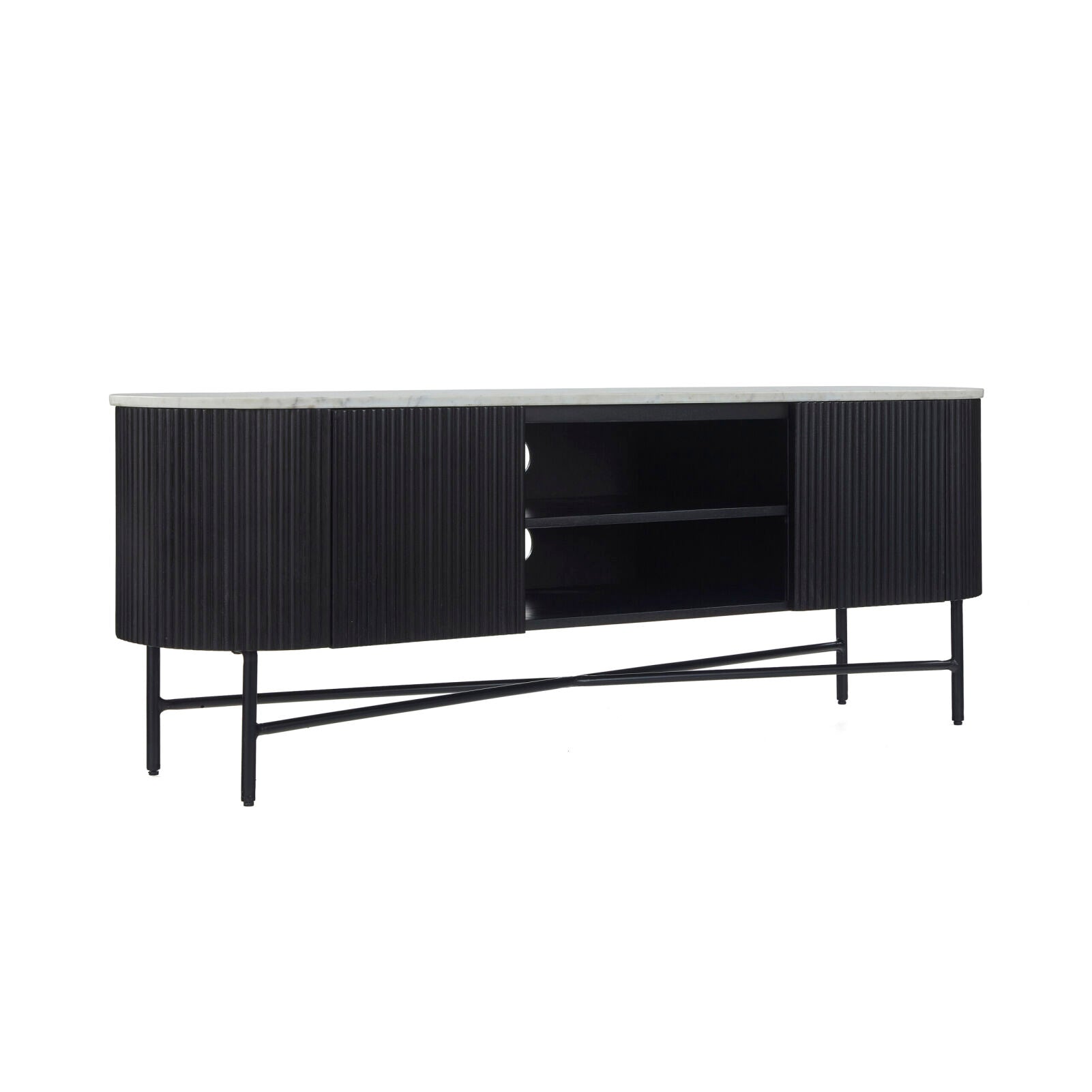 Lucerne 180cm Media Stand TV Unit Black Fluted