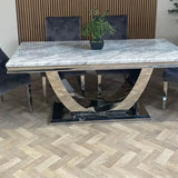 Denver Marble & Chrome Dining Table With Lion Knocker Quilted Velvet Chairs