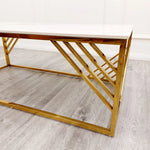 Azure Gold Coffee Table with Polar White Sintered Top-Esme Furnishings