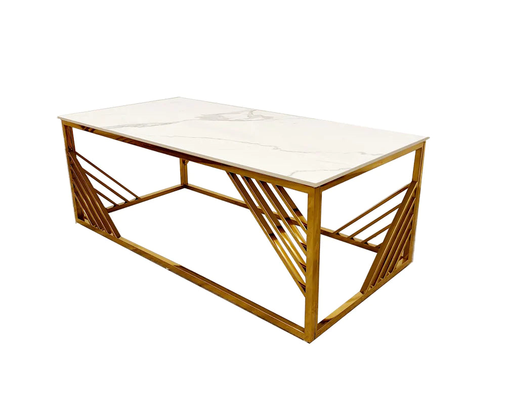 Azure Gold Coffee Table with Polar White Sintered Top-Esme Furnishings