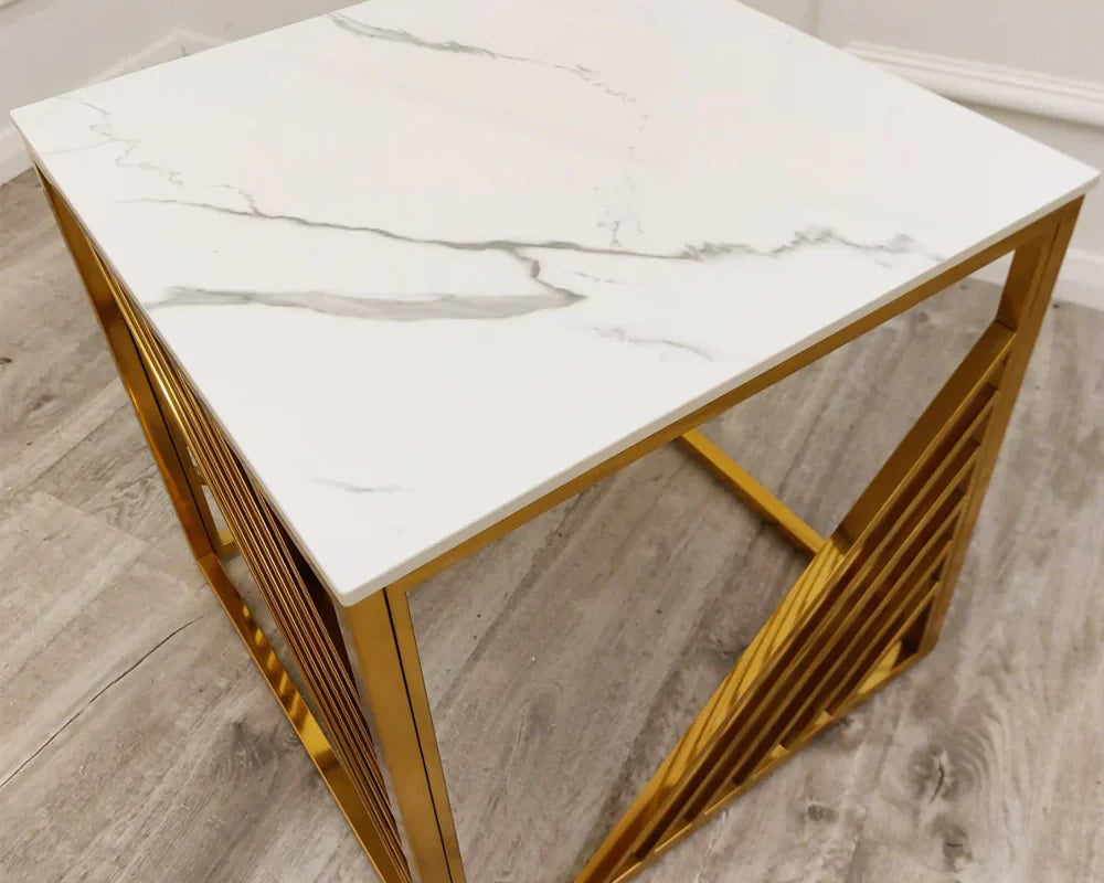Azure Gold Lamp Side Table with Polar White Sintered Top-Esme Furnishings