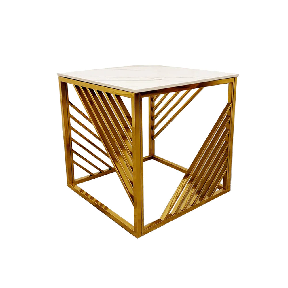 Azure Gold Lamp Side Table with Polar White Sintered Top-Esme Furnishings